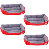 Kuber Industries Dog & Cat Bed|Super Soft Plush Top Pet Bed|Oxford Cloth Polyester Filling|Machine Washable Dog Bed|Rectangular Cat Bed with Rise-Edge Pillow|QY036R-S|Red (Pack of 4)
